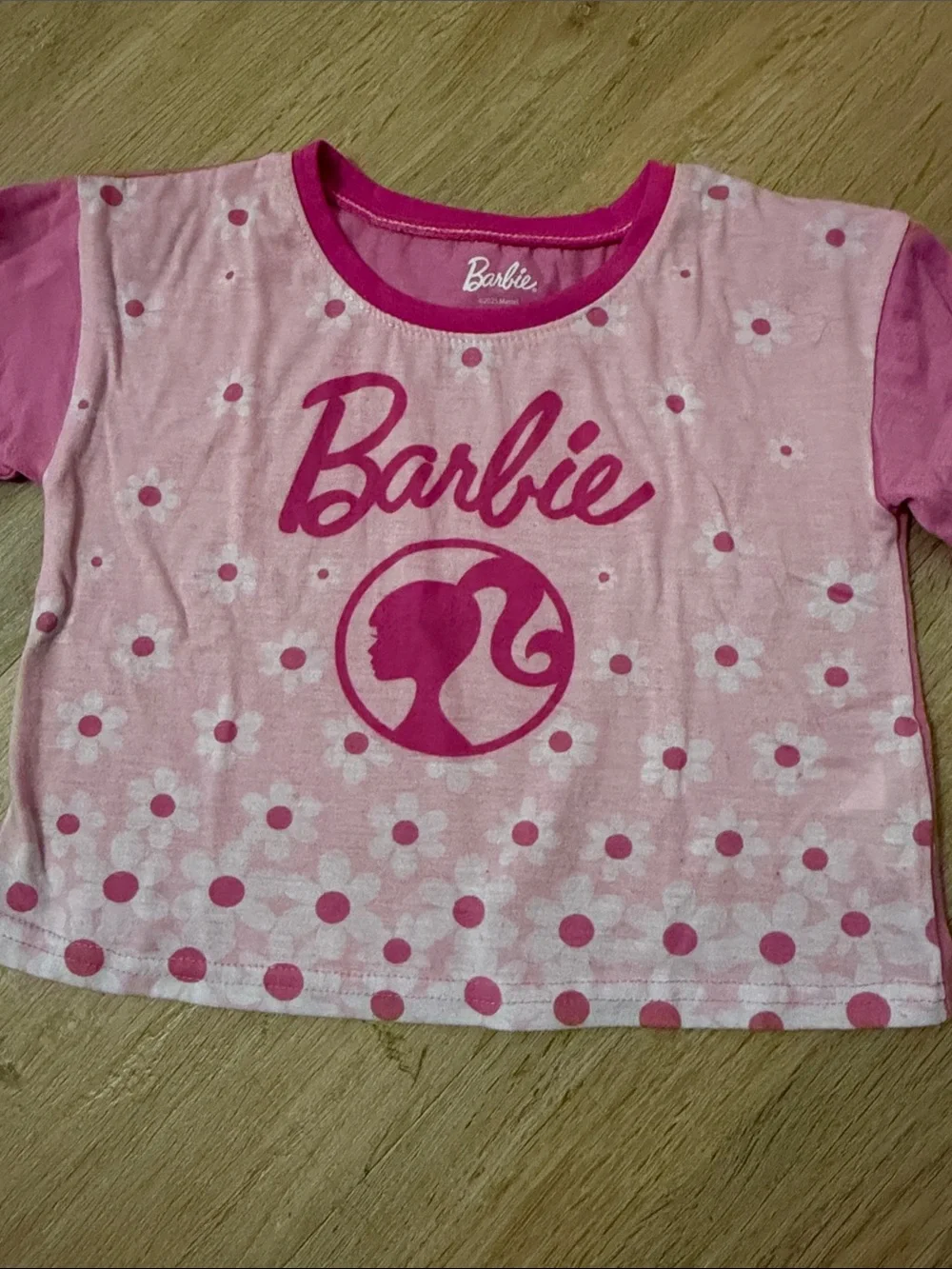 Barbie Pink Floral Short-Sleeve Top with Flower Pants and Shorts Pajama Set
